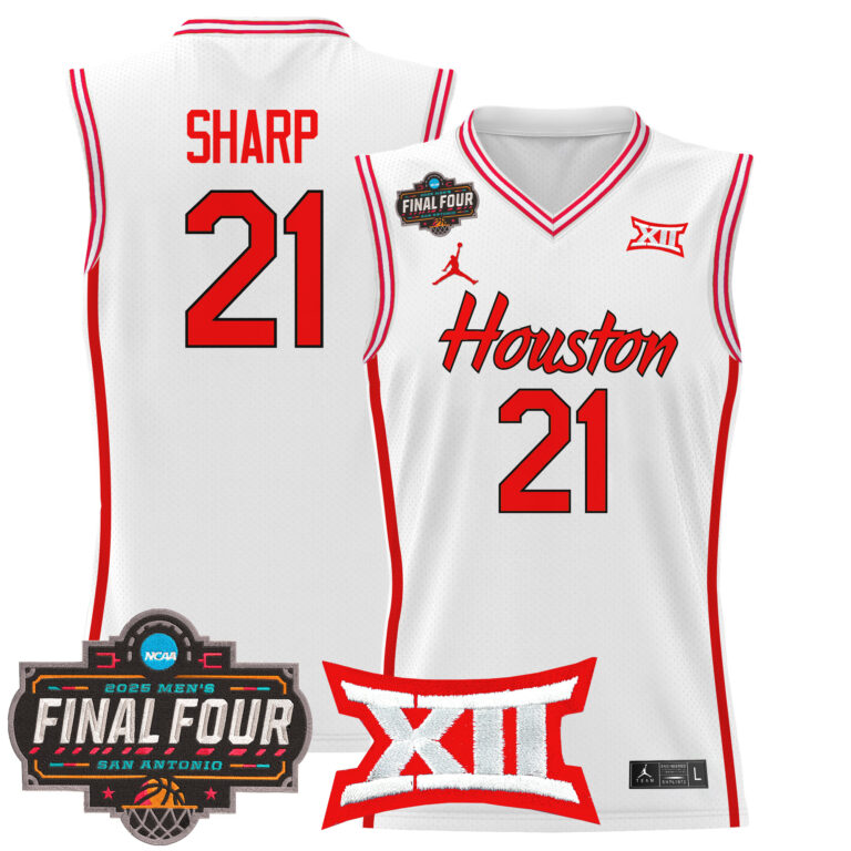 Men Houston Cougars #21 Sharp white 2025 Final Four Patch NCAA Jersey style 2->more ncaa teams->NCAA Jersey